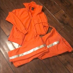 Orange Moda Intl jacket & pants w/silver sequins